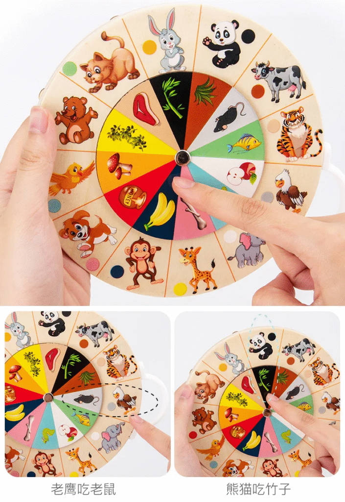 Jeu Montessori 2-en-1 en Bois : Roue des Multiplications + Roue Animaux & Aliments (avec poignée) – vue 2