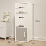 Meuble compact pour rangement enfant avec tiroirs et compartiments spacieux.