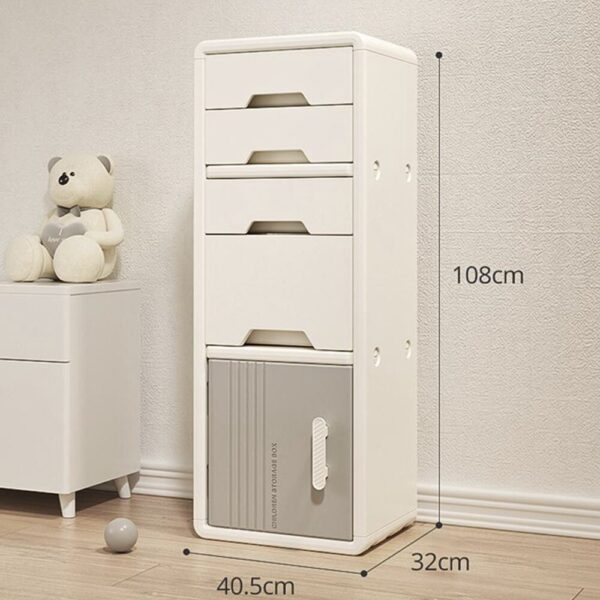 Meuble compact pour rangement enfant avec tiroirs et compartiments spacieux.